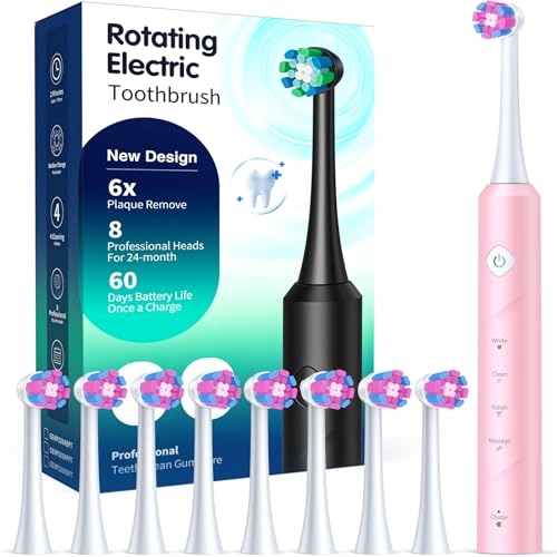 Rotating Electric Toothbrush - 8 Brush Heads 4 Modes 25-Day Battery Life