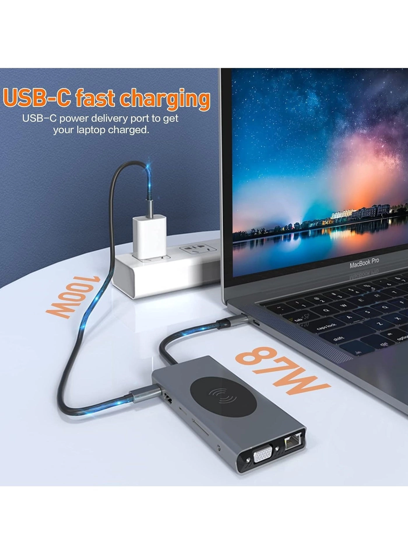 13-in-1 USB C Docking Station - Wireless Charging 4K HDMI