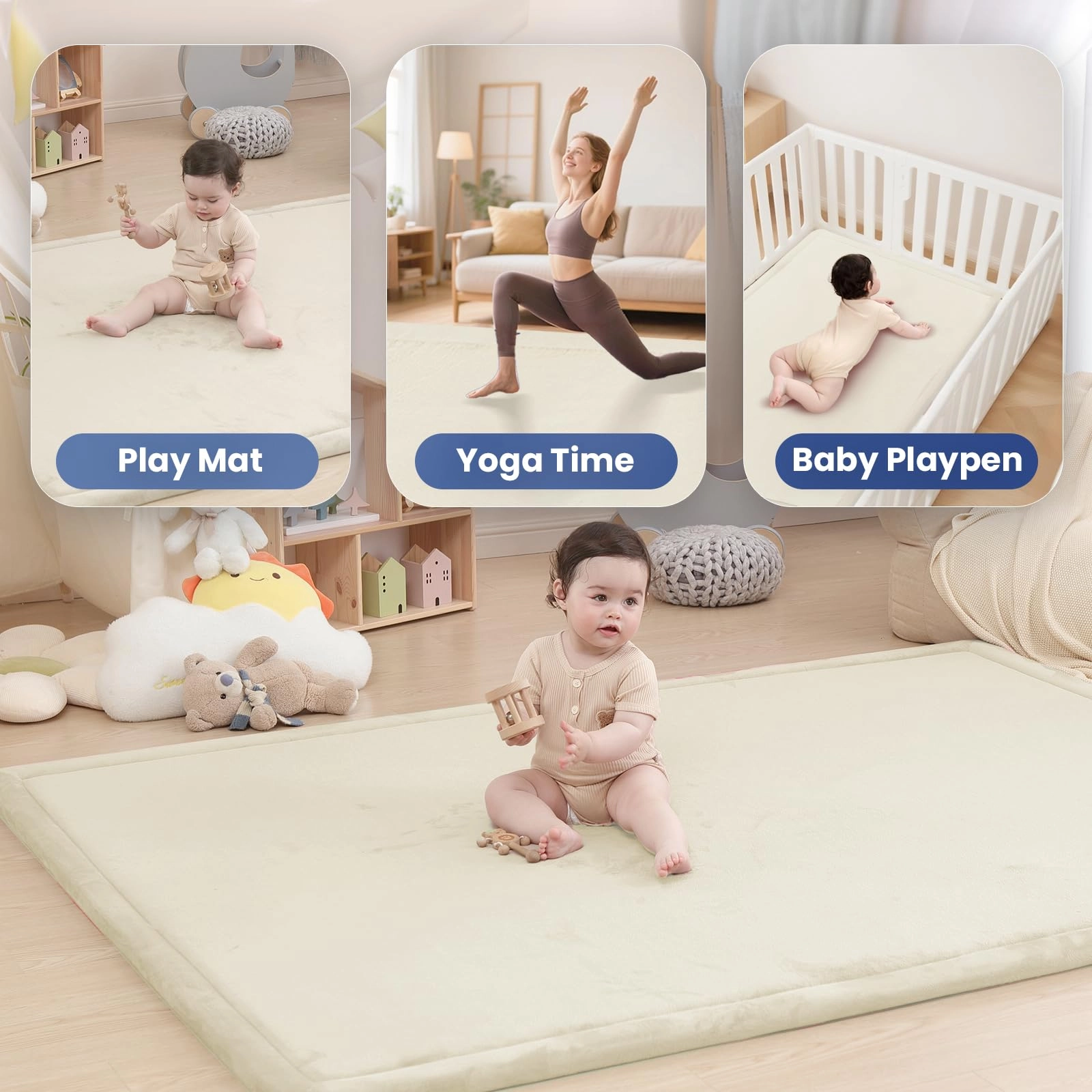 Baby Activity Play Mat - 79"x118" 1.3" Thick Cream