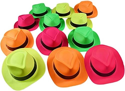 MZA STORES Party Stars Neon Fedora Plastic Party Hats - 12 per pack kids or adults one size fits all