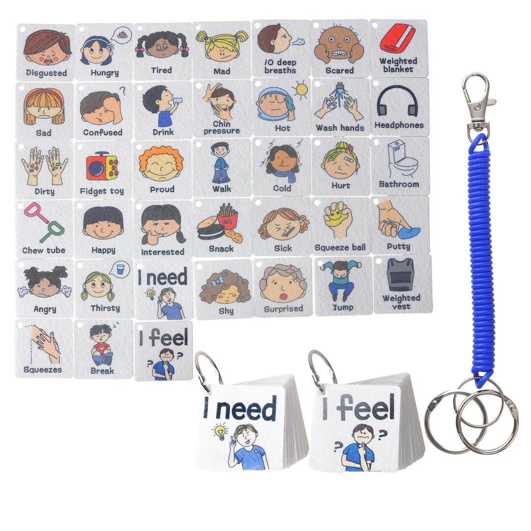 CHEFAN Feelings Chart Card - 1 key ring 19 feelings cards 19 activities cards