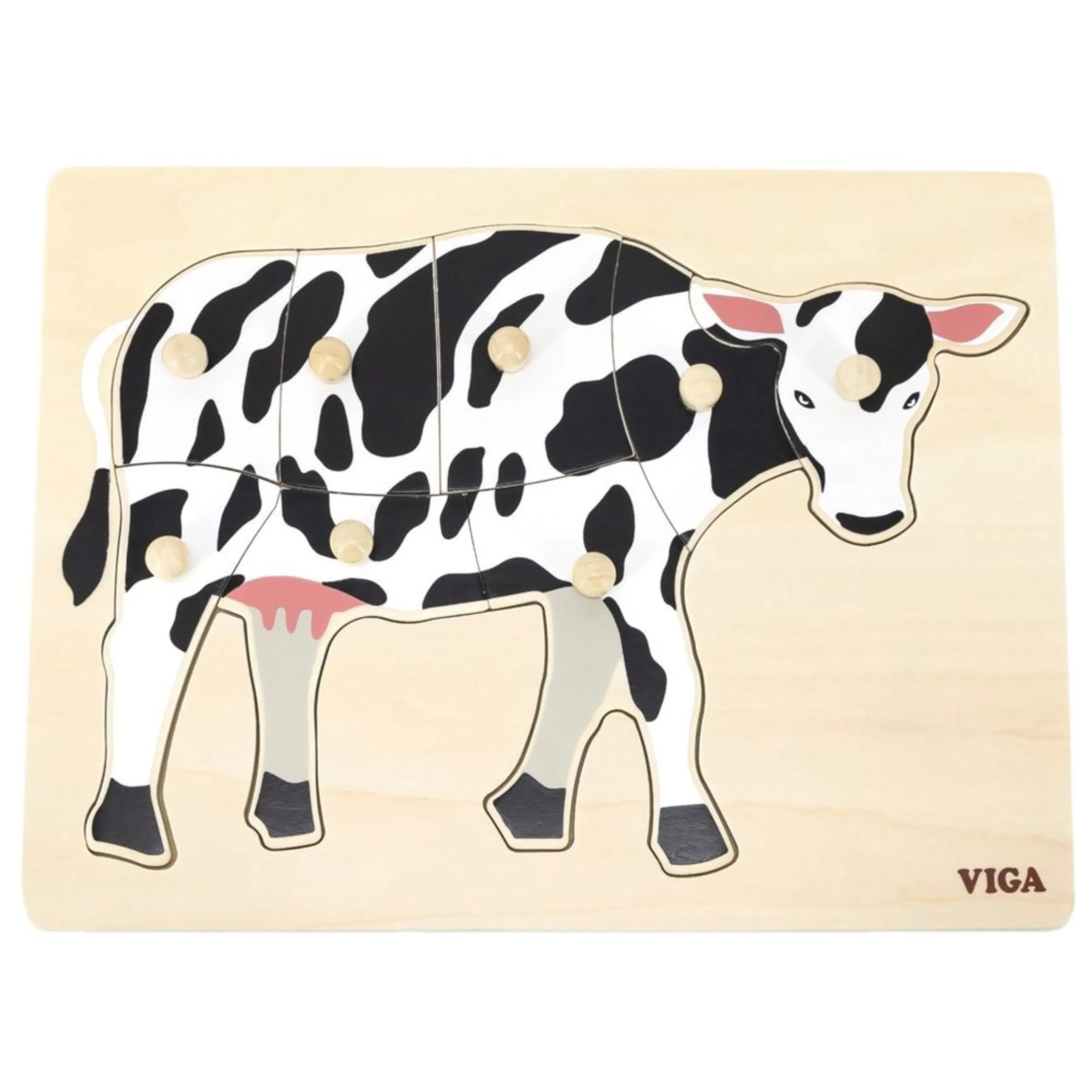 VIGA Montessori Wooden Knob Puzzle Set Cow - 18 months+ 8 pieces