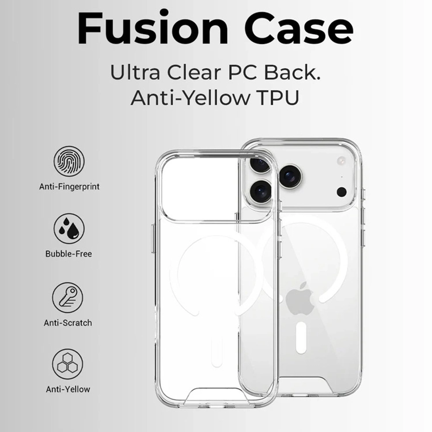 MagSafe Case - polycarbonate Clear + Screen Protector - 9H tempered glass for iPhone 17 Pro Max