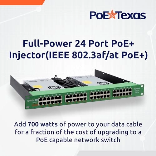 24 Port PoE+ Injector - 48-56 Volt 30 Watt 24 IEEE 802.3at 10/100/1000 Gigabit 700 Watt