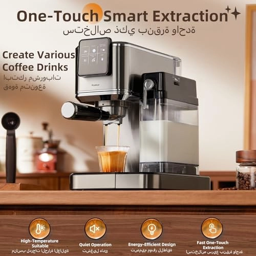 20-Bar Semi-Automatic Coffee Machine - Grinder Milk Frother