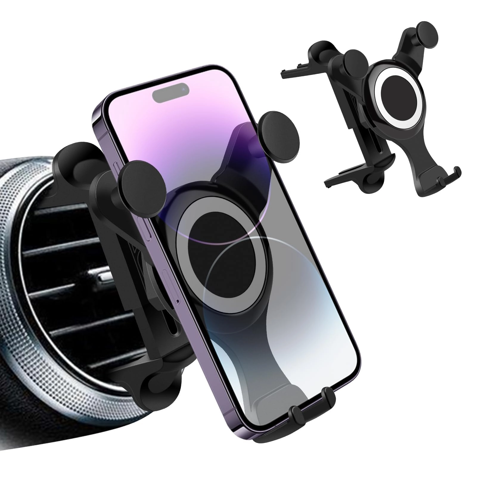 BIGTHREE Car Mobile Phone Holder - Round Vents Mount Universal Compatibility
