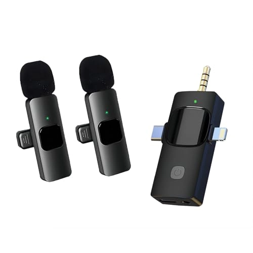 3-in-1 Wireless Lavalier Microphone System 3.5mm-Mini-Jack+Lightning+USB+Wireless Microphone