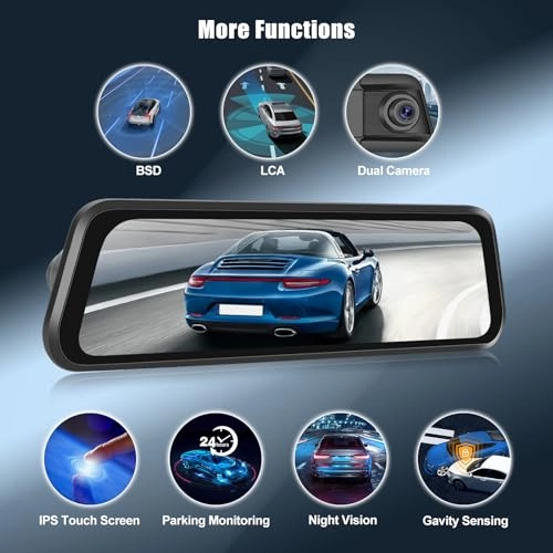 9.66 Inch IPS Touchscreen Mirror Dash Cam - 4K