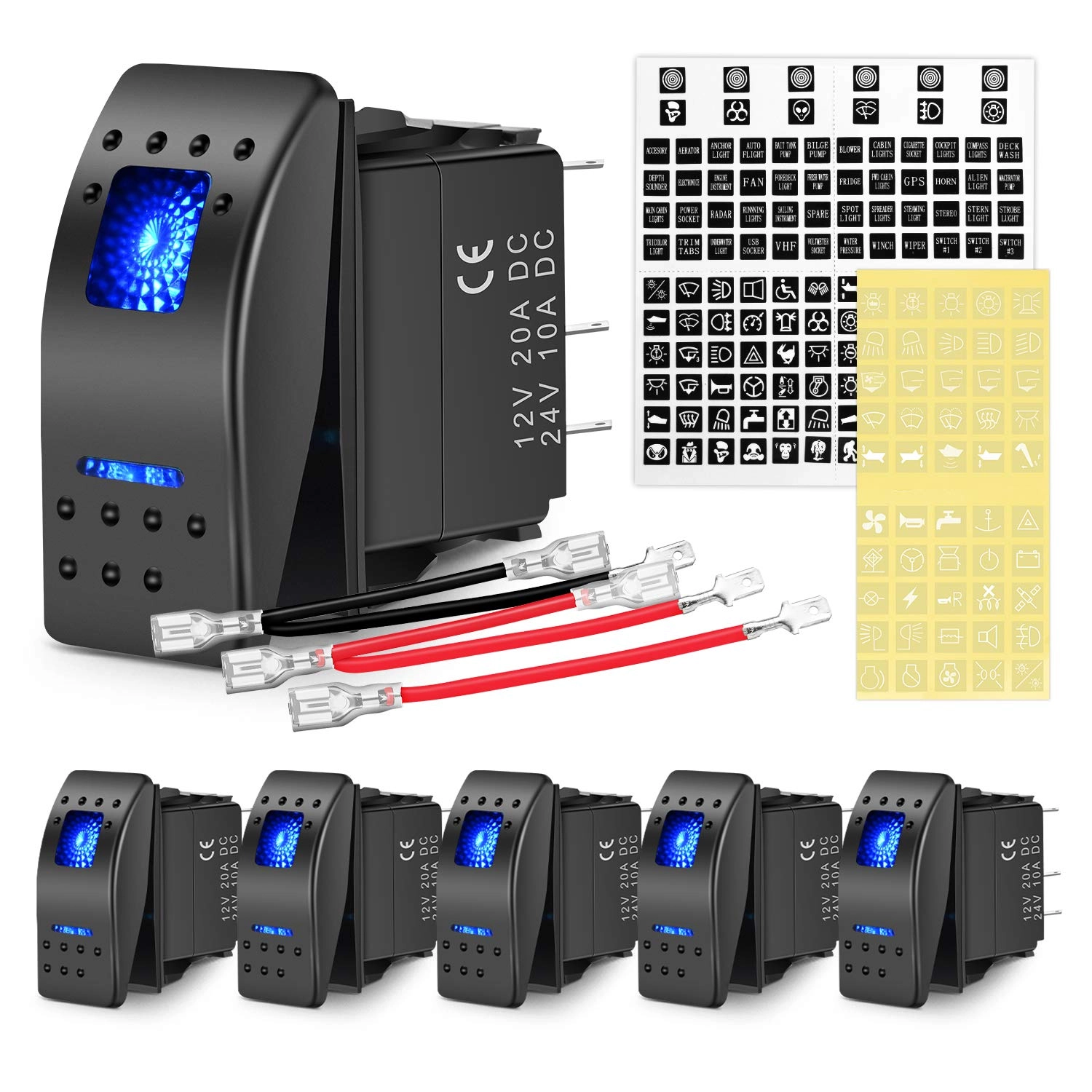 Nilight 5PIN SPST Rocker Switch - 6 pcs 20A/12V