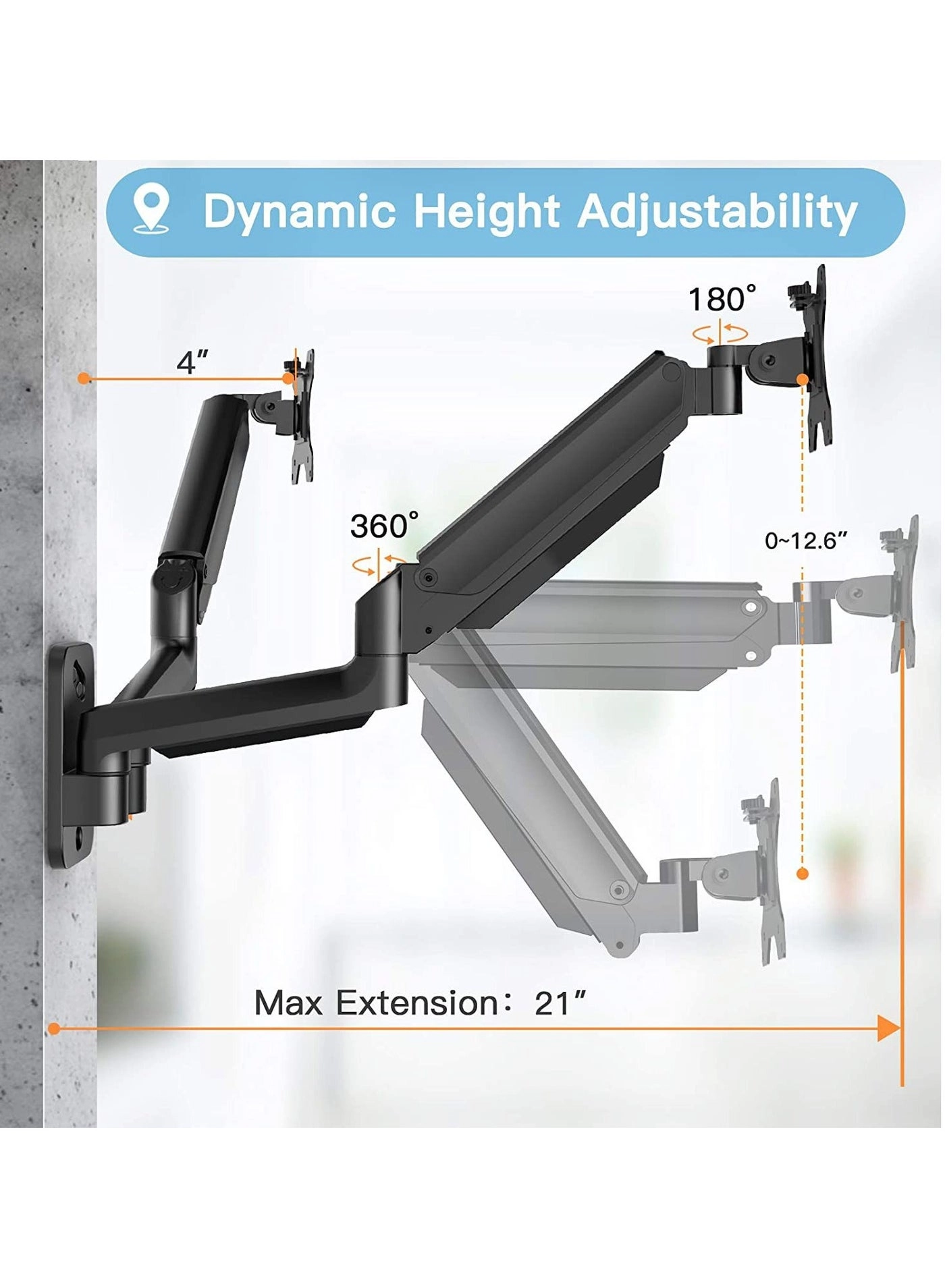 Dual Monitor Wall Mount - 2 arms 27 inch 100x100mm