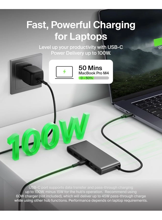 8-In-1 USB-C Multiport Hub Adapter - 100W Power Delivery 4K 60Hz 2.5 Gbps