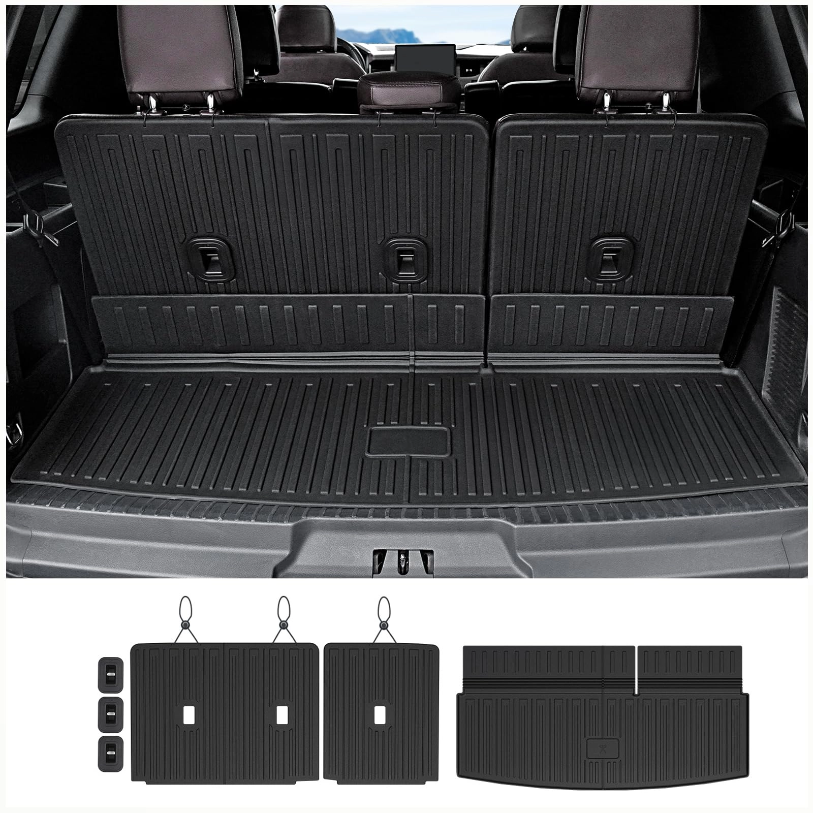 JOULARISE Cargo Mat - All Weather Black + 3rd Row Backrest Mat - 2018-2024 7/8 Seat