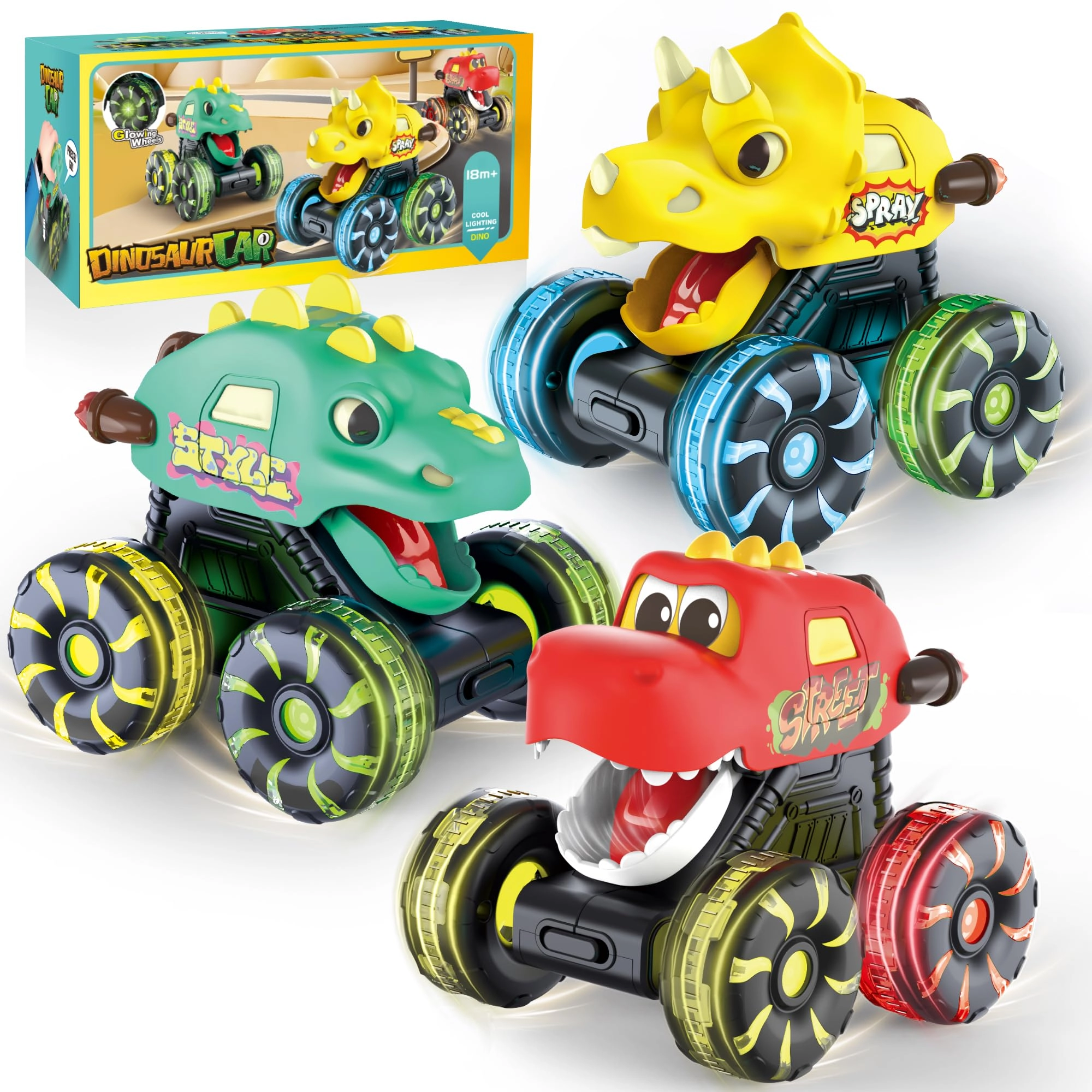 omakcoo Dinosaur Monster Truck - 3 pcs Light-Up LED Wheels Pack