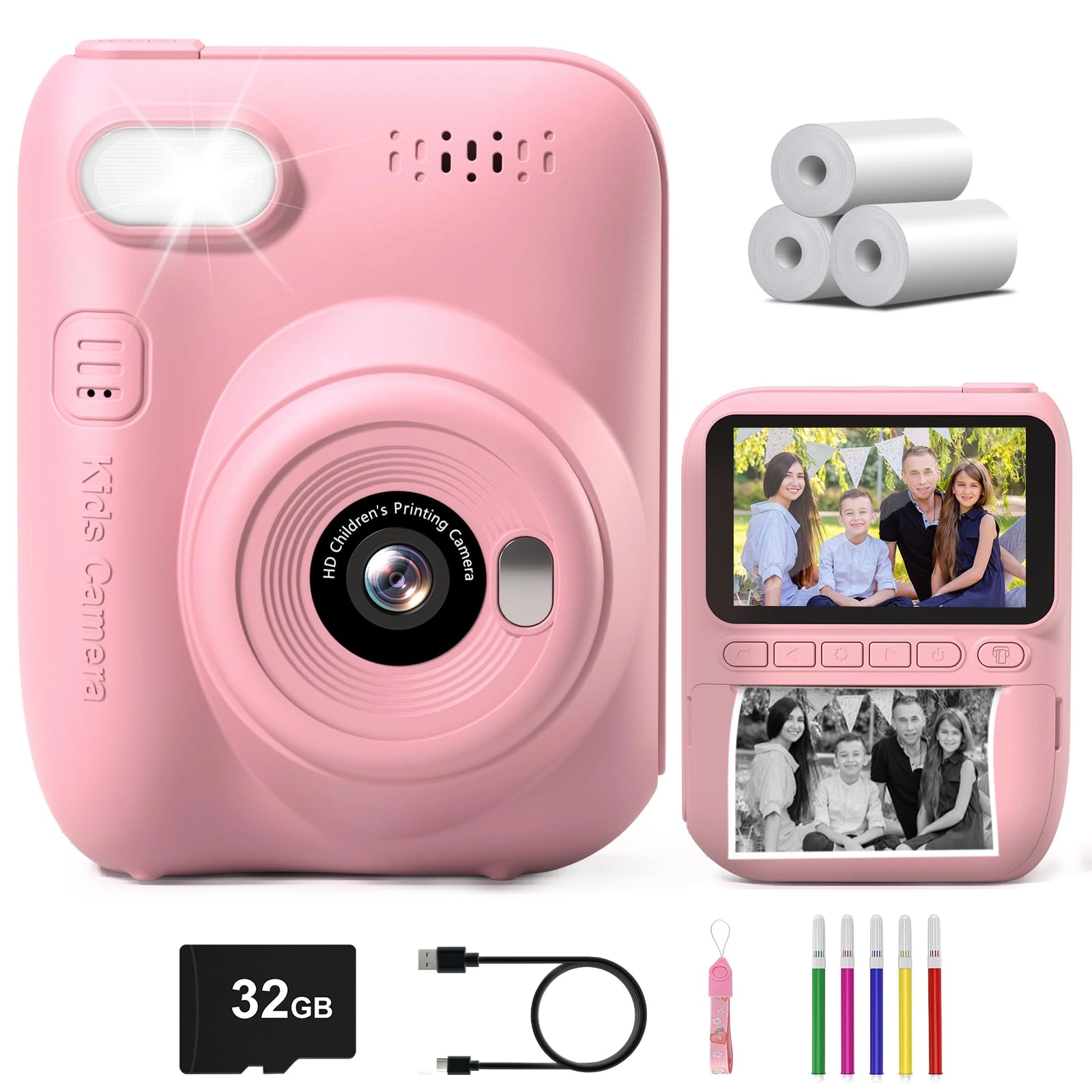 Instant Print Camera - 3.0" 1080P 32GB Pink