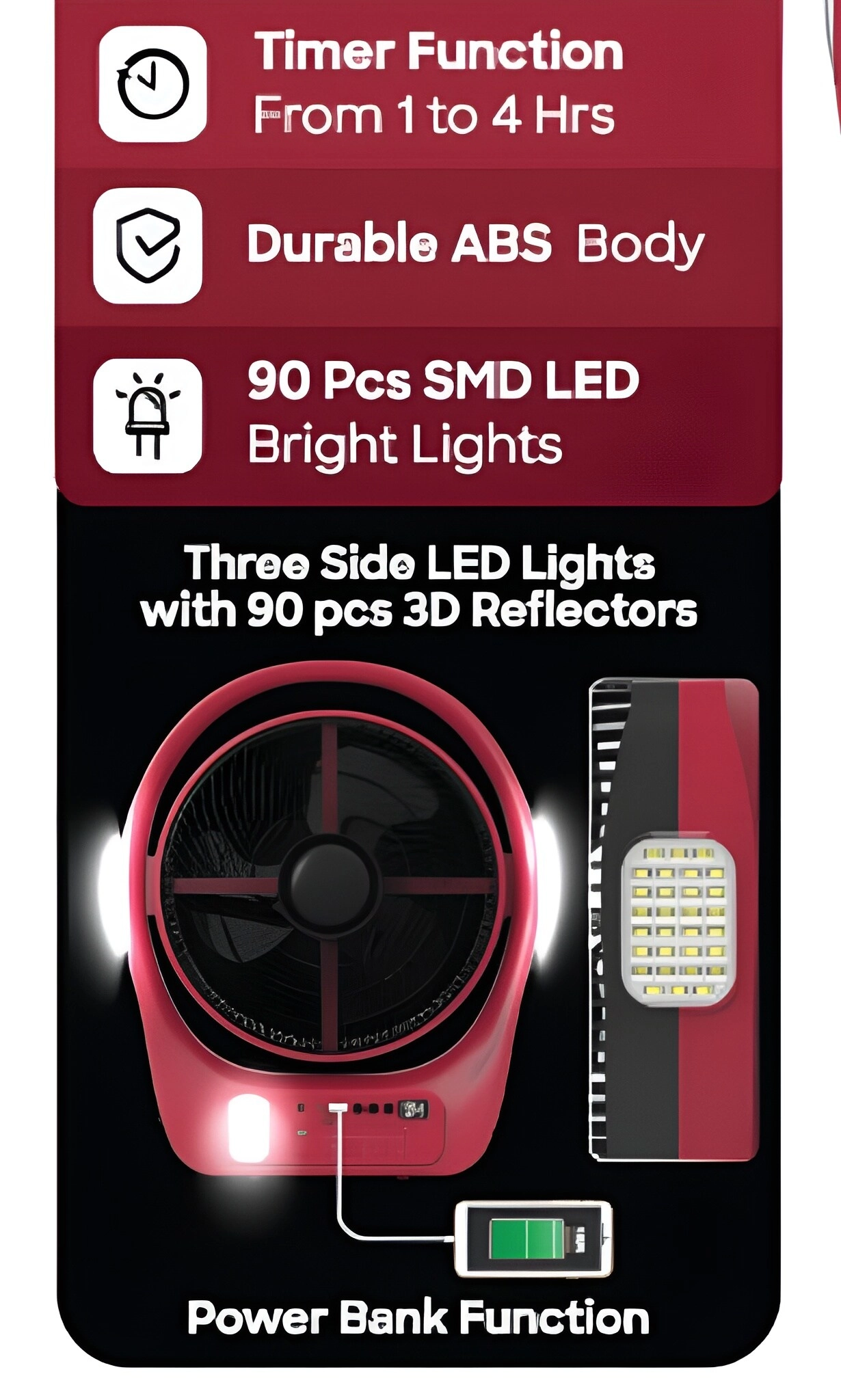 Portable Rechargeable Box Fan - 3 Speed 90 LED Solar Powered