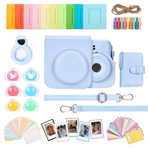 Camera Case - Instax Mini 12 + Photo Album + Photo Frame + Stickers + Lens Filter + Selfie Mirror