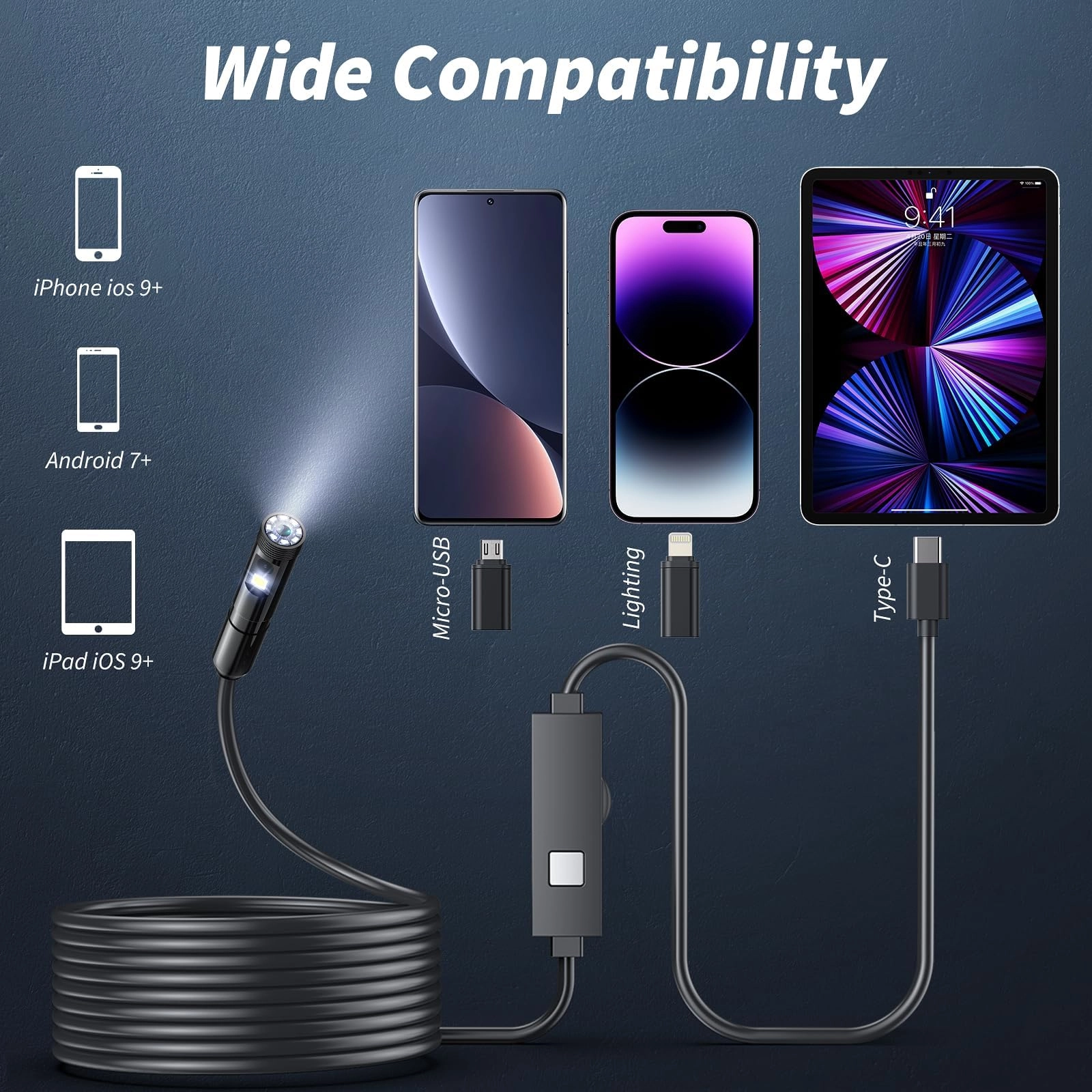 Borescope - Dual Lens 5-inch IPS LCD 16.5ft