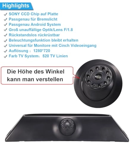 Reversing Camera + LCD Colour Display Monitor - Night vision AHD video signal or CVBS signal 1280 x 720 pixels