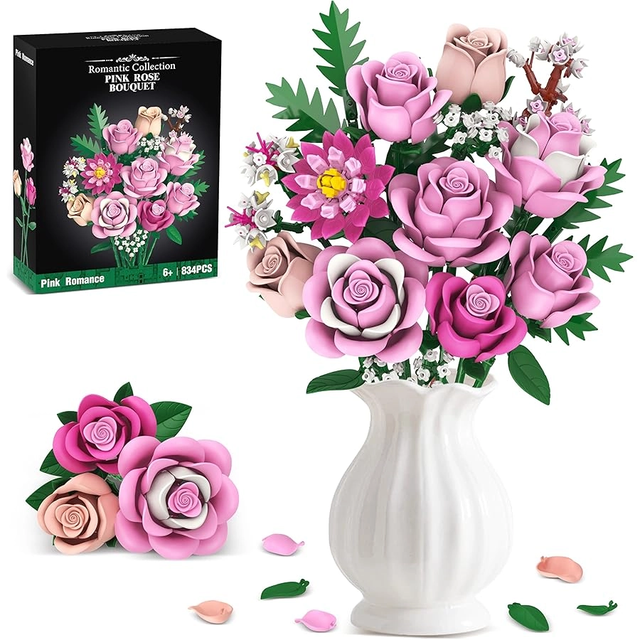 Arabest Pink Rose Bouquet Flowers Building Set - 834 pcs