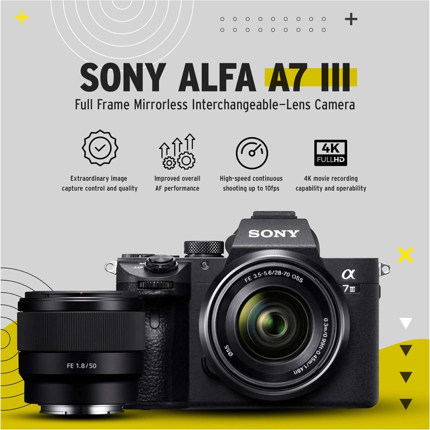 a7 III + FE 50mm f/1.8 + Condenser Microphone + SDXC Memory Card + Hard Case + USB-C to USB-A Cable + Cleaning and Accessory Kit + NP-FZ100 Battery + Photo, Video, and Art Suite v.3.0