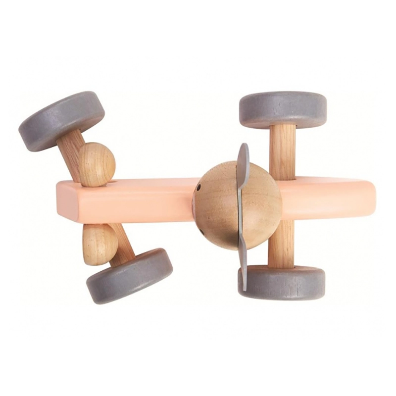 Bunny Racing Car - Wooden Vintage Pastel Rose