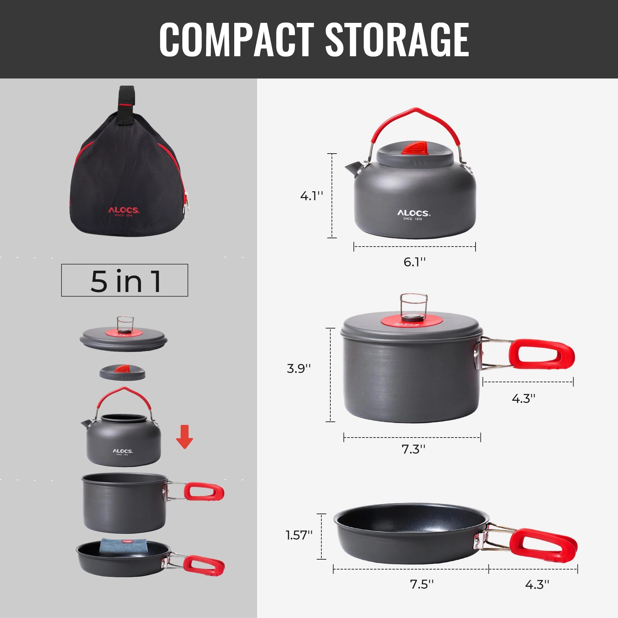 Camping Cookware Set - 3 3.5L 2.2L