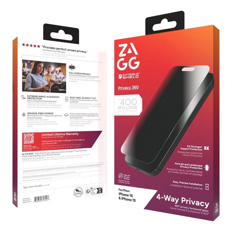 Privacy Tempered Aluminosilicate Glass Screen Protector for iPhone 16