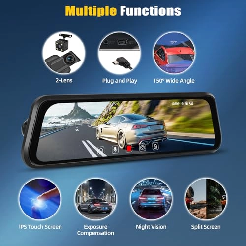 9.66" IPS Mirror Dash Cam - 1080P 30FPS
