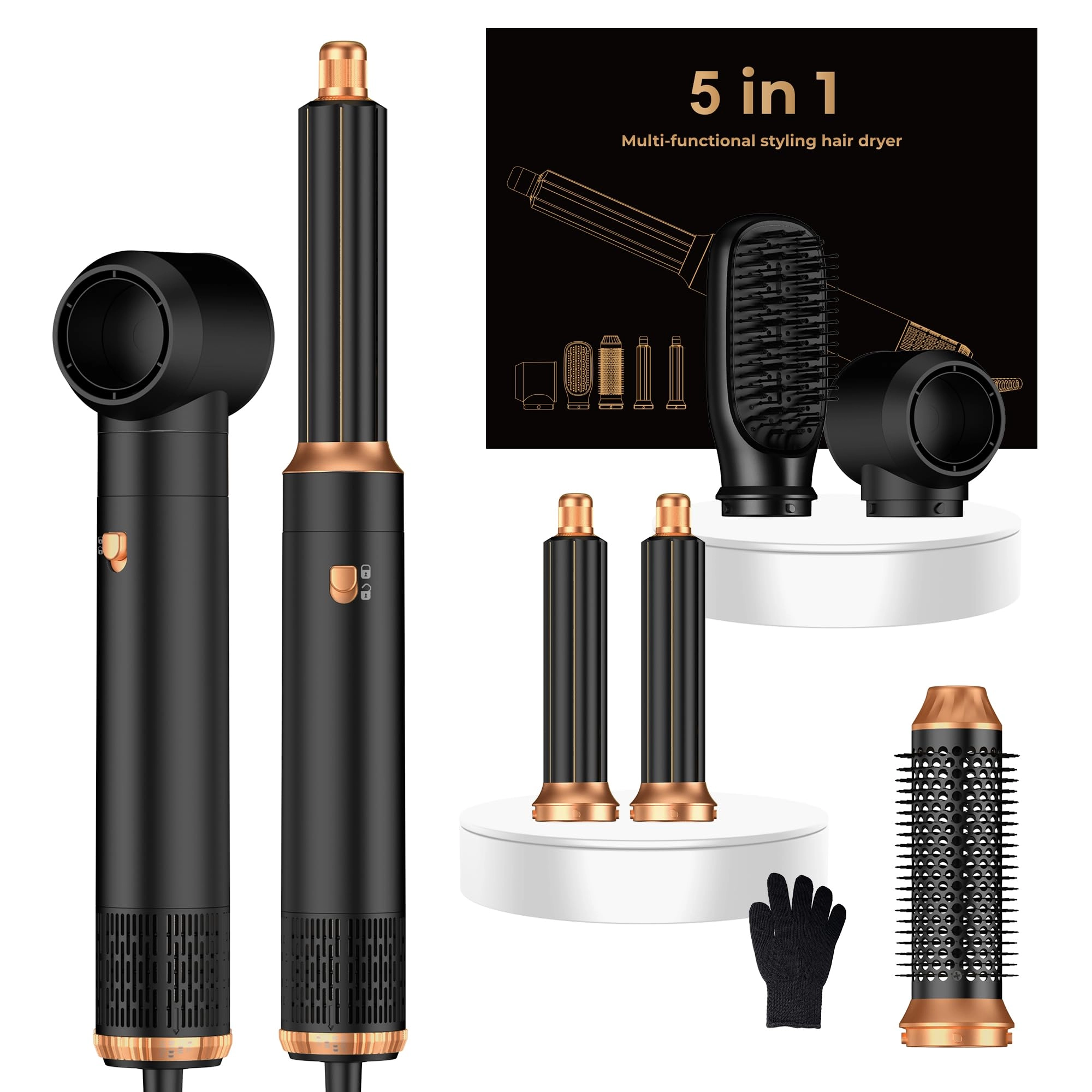 5 in 1 Hair Dryer Brush Set - Gold 700 watts