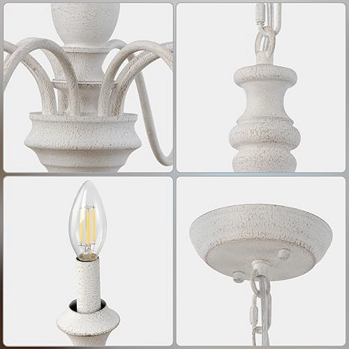 Antique White Chandelier - 8 Lights Distress White