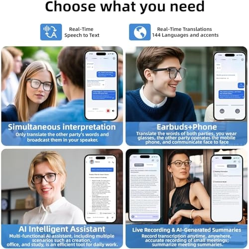 AI Translation Smart Glasses - Bluetooth 160 Languages