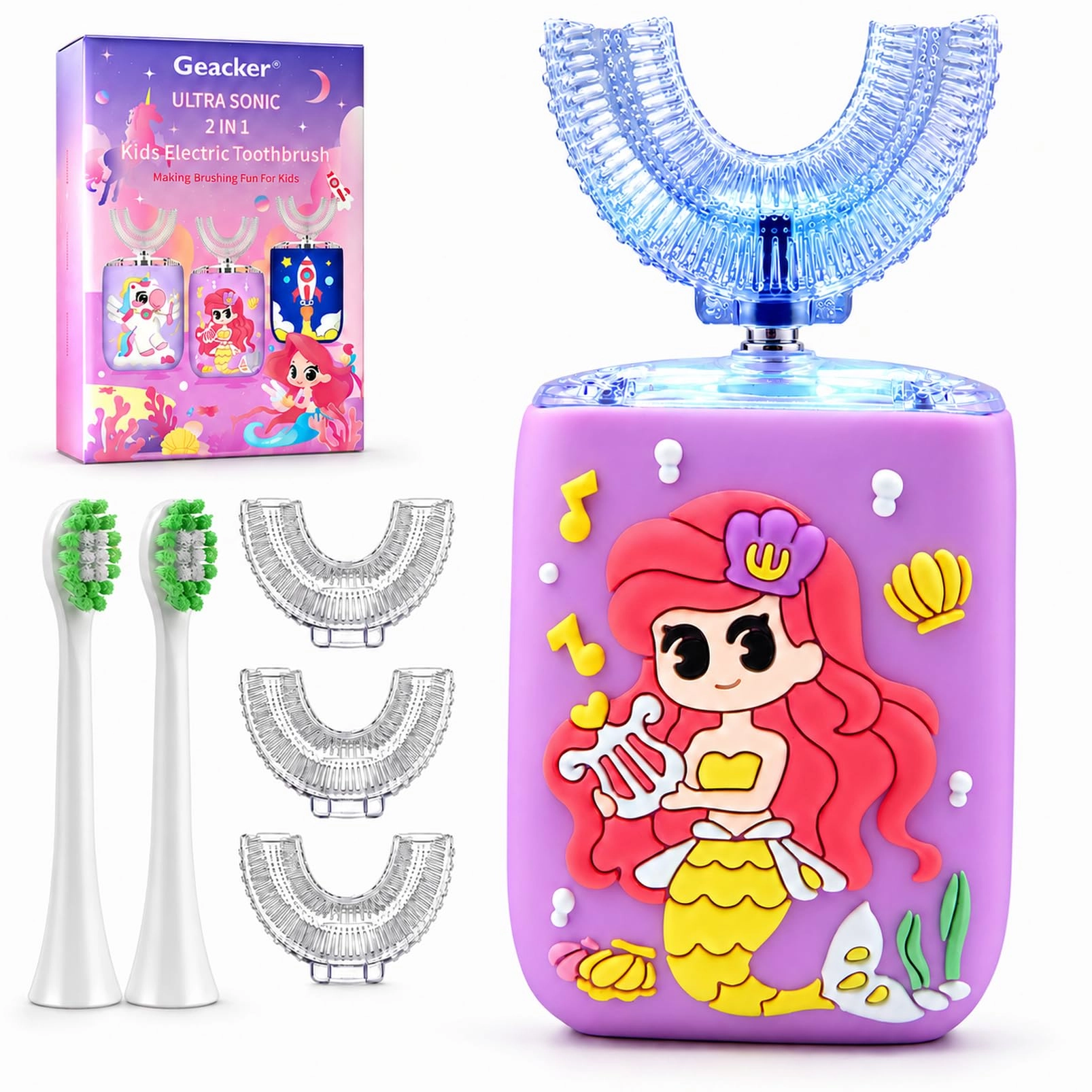 Kids Electric Toothbrush - U Shaped 5 Brush Head Purple