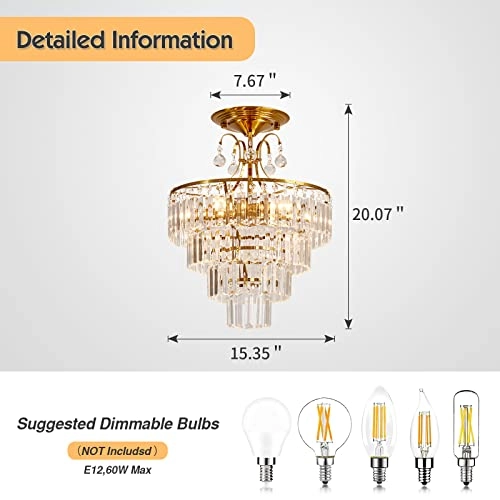 5-Lights Crystal Chandelier - Dimmable