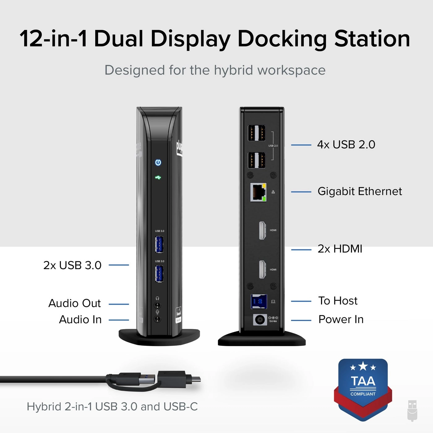USB 3.0 Universal Laptop Docking Station - UD-3900 Dual HDMI Gigabit Ethernet 6 USB Ports