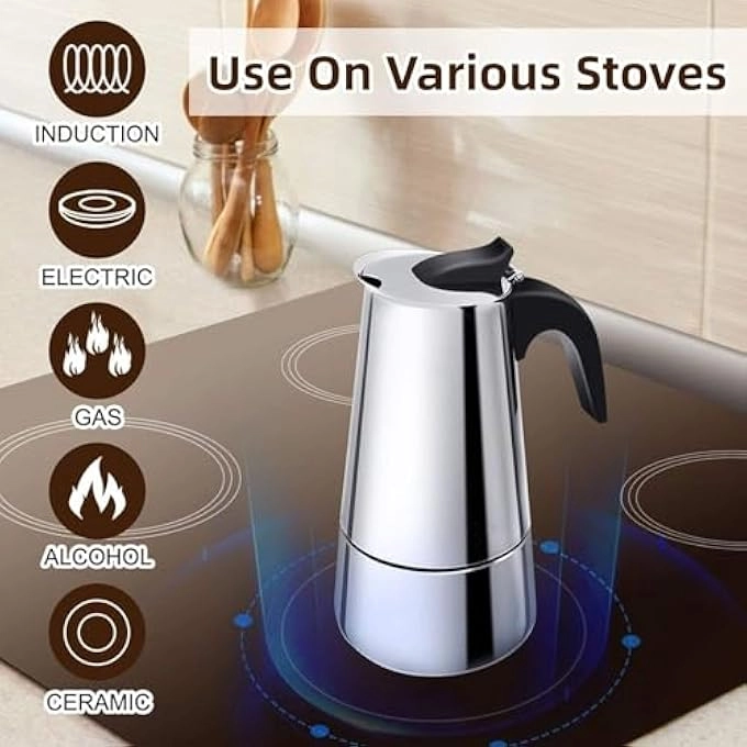 Stovetop Espresso Maker - Stainless Steel 6 Cup
