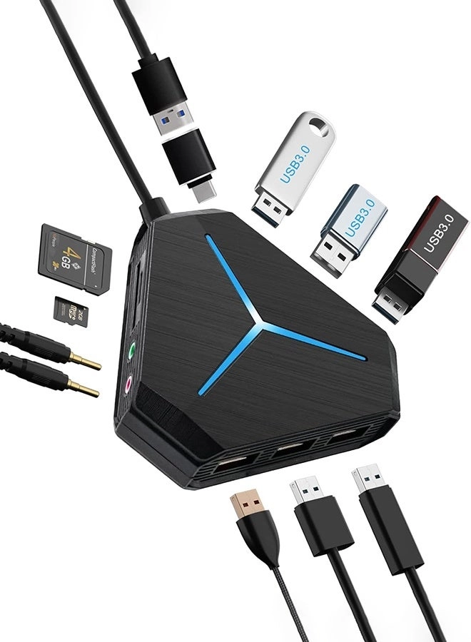 UNUNS 10-Port USB Hub - USB 3.0/2.0 USB C