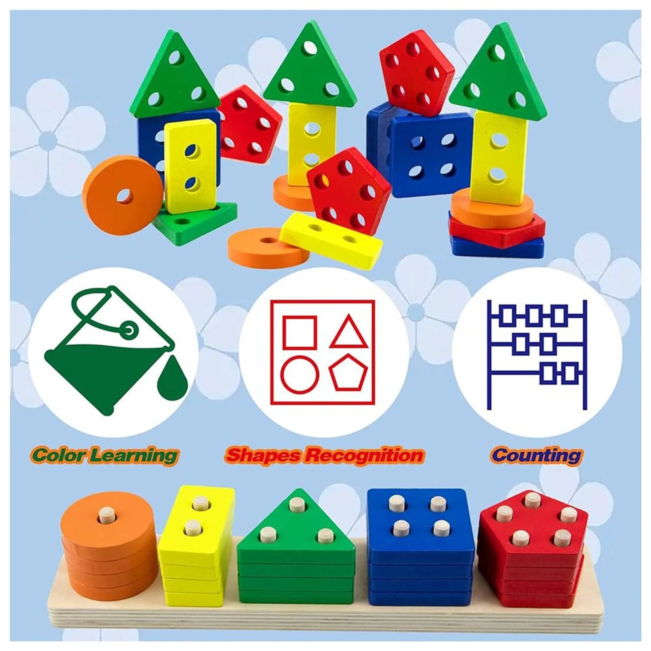 Montessori Shape Sorting Stacking - Suitable for 3 years & above 21 pieces