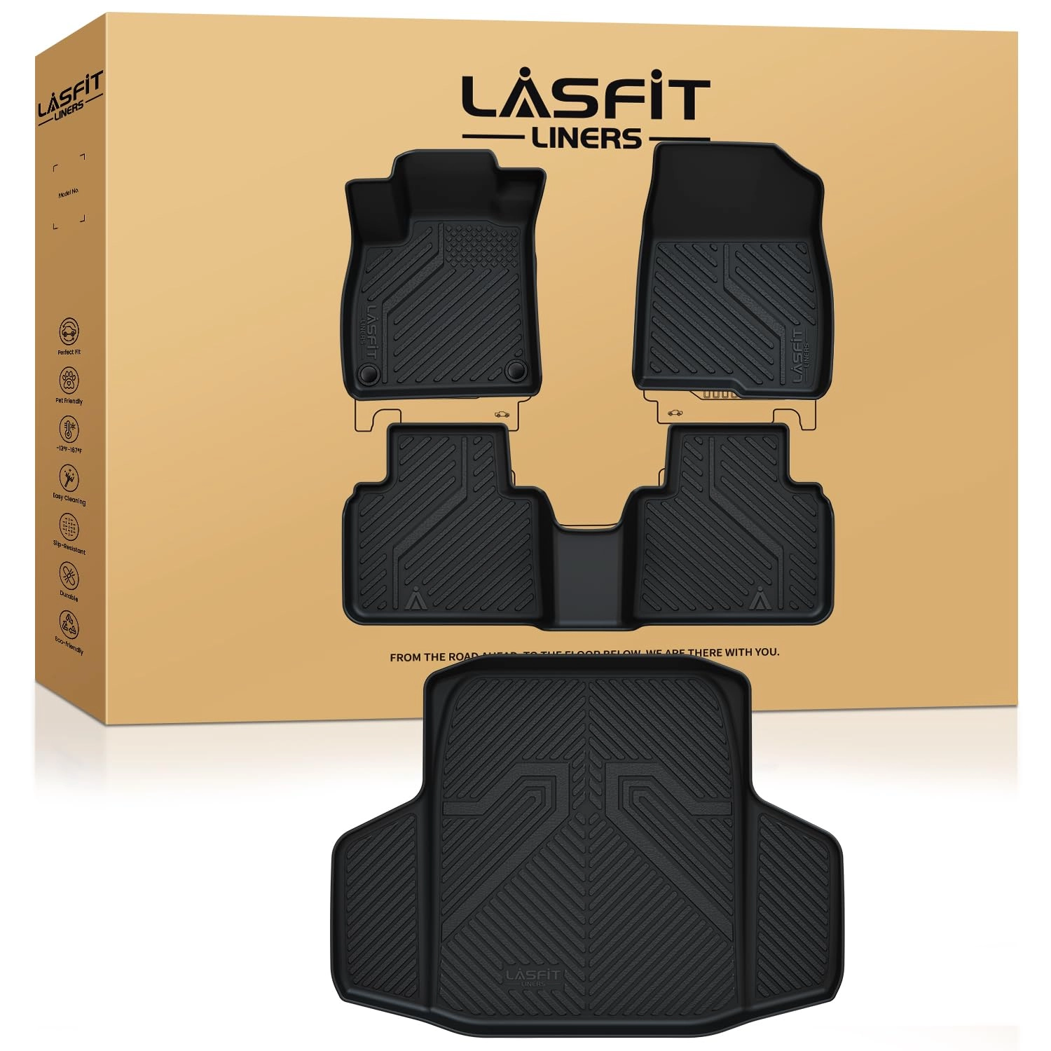 LASFIT Floor Mats & Trunk Mat - Honda Accord Sedan 2018-2022 1st & 2nd Row & Cargo Mat Full Set