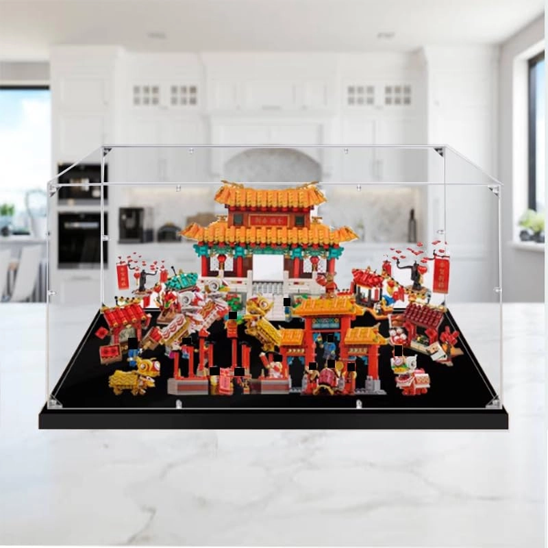 Clear Acrylic Display Case - 35x30x25cm Red Bottom