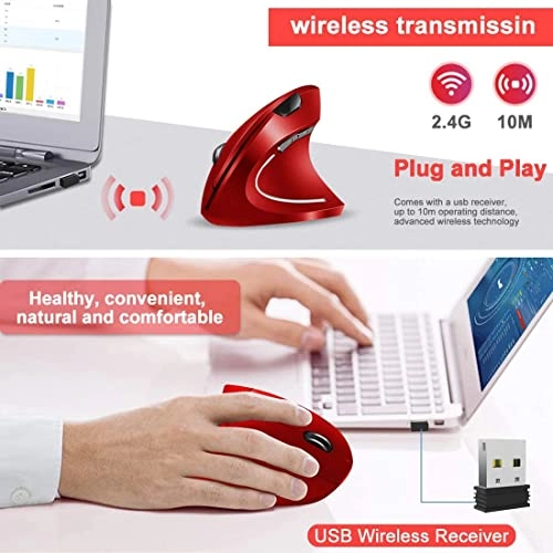 Ergonomic Vertical Wireless Optical Mouse - USB