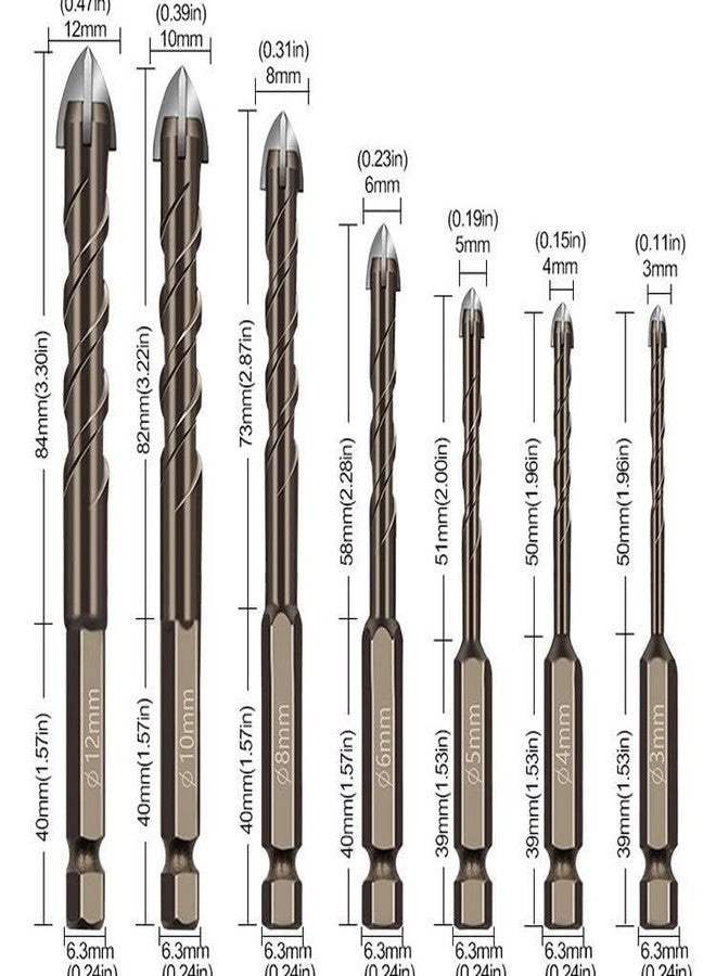 Carbide Drill Bit Set - Carbide 7-Piece 3/4/5/6/8/10/12mm