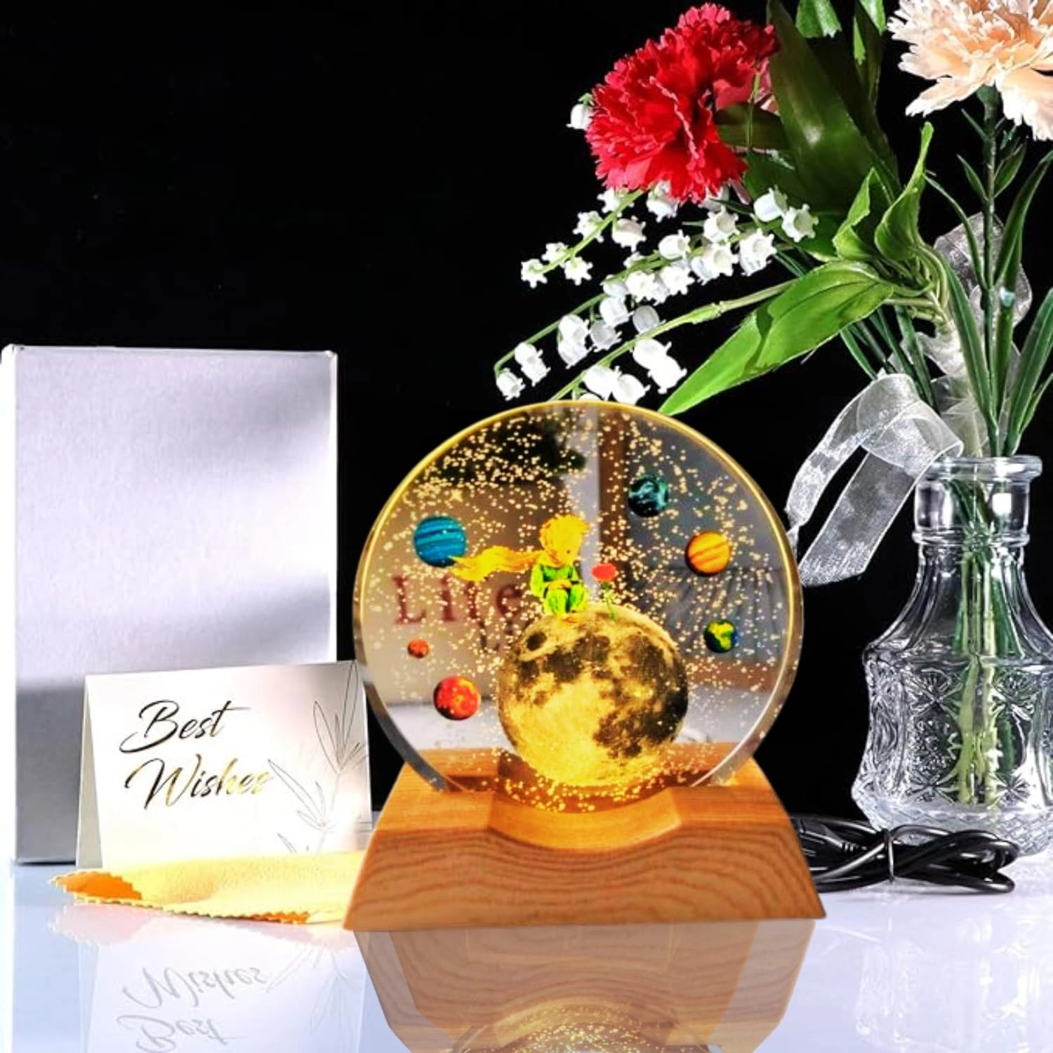 3D Acrylic LED Night Light - Warm White Moon and Stars
