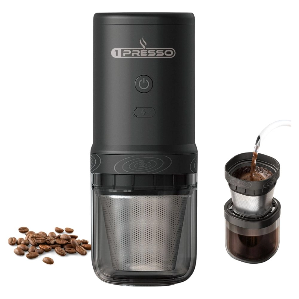 1Presso Portable Coffee Grinder and V60 Coffee Machine - Stainless Steel Conical Burr 25 Grind Setting