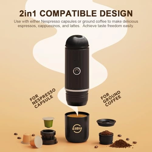 Portable Coffee Maker - 80ml coffee powder or compatible with capsules