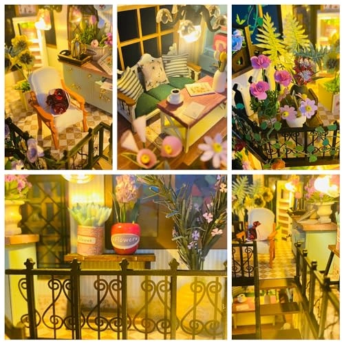 DIY Dollhouse Miniature Kit - Dust Proof Cover Gray Wood