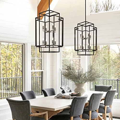 8-Light Lantern Chandelier - 31.5 in Black & Silver
