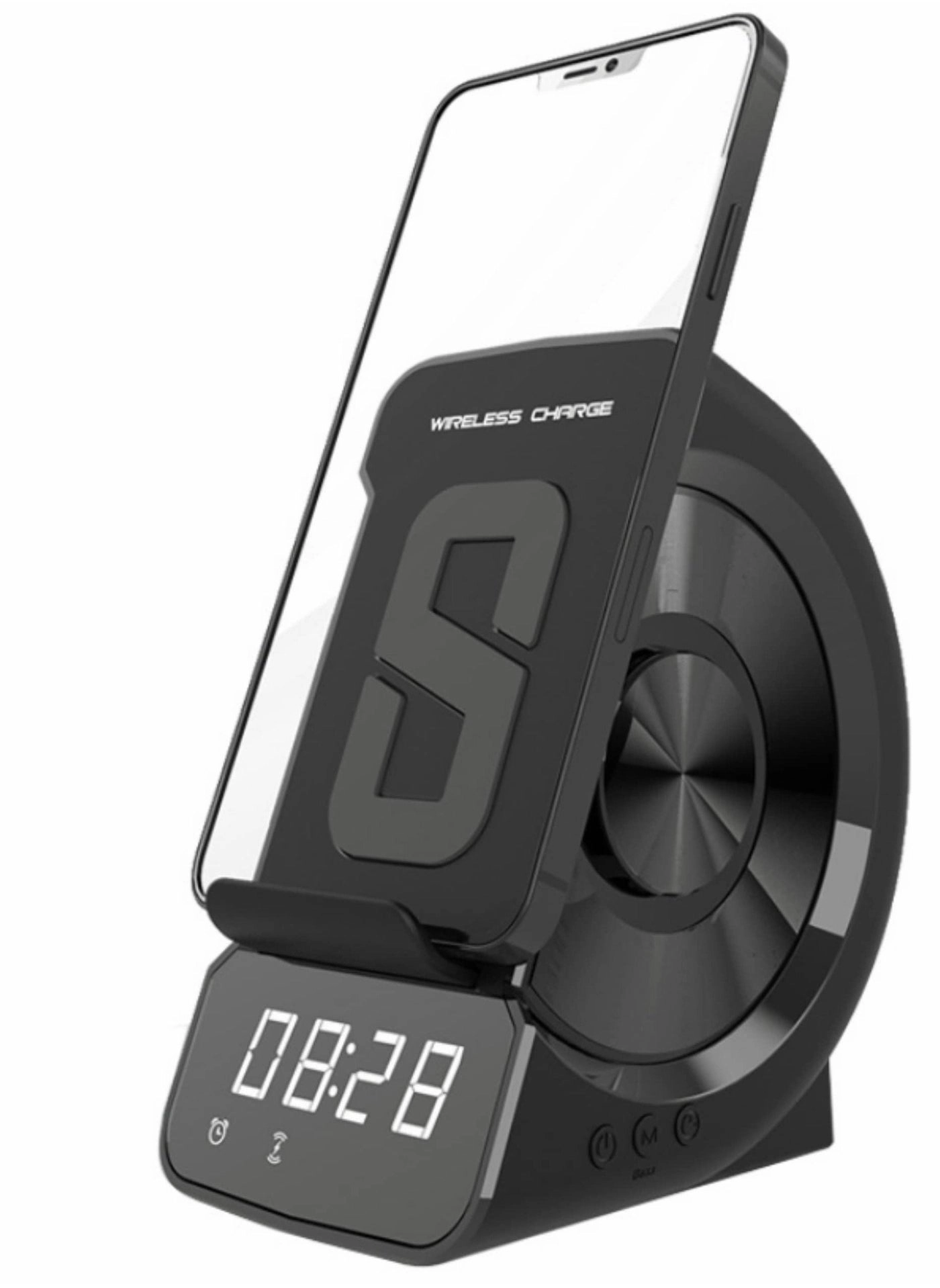 Bluetooth Speaker - Wireless Charger Stand Alarm Clock FM Radio