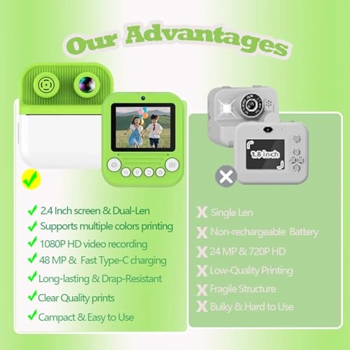 Kids Digital Camera With Instant Print - 48MP 1080P