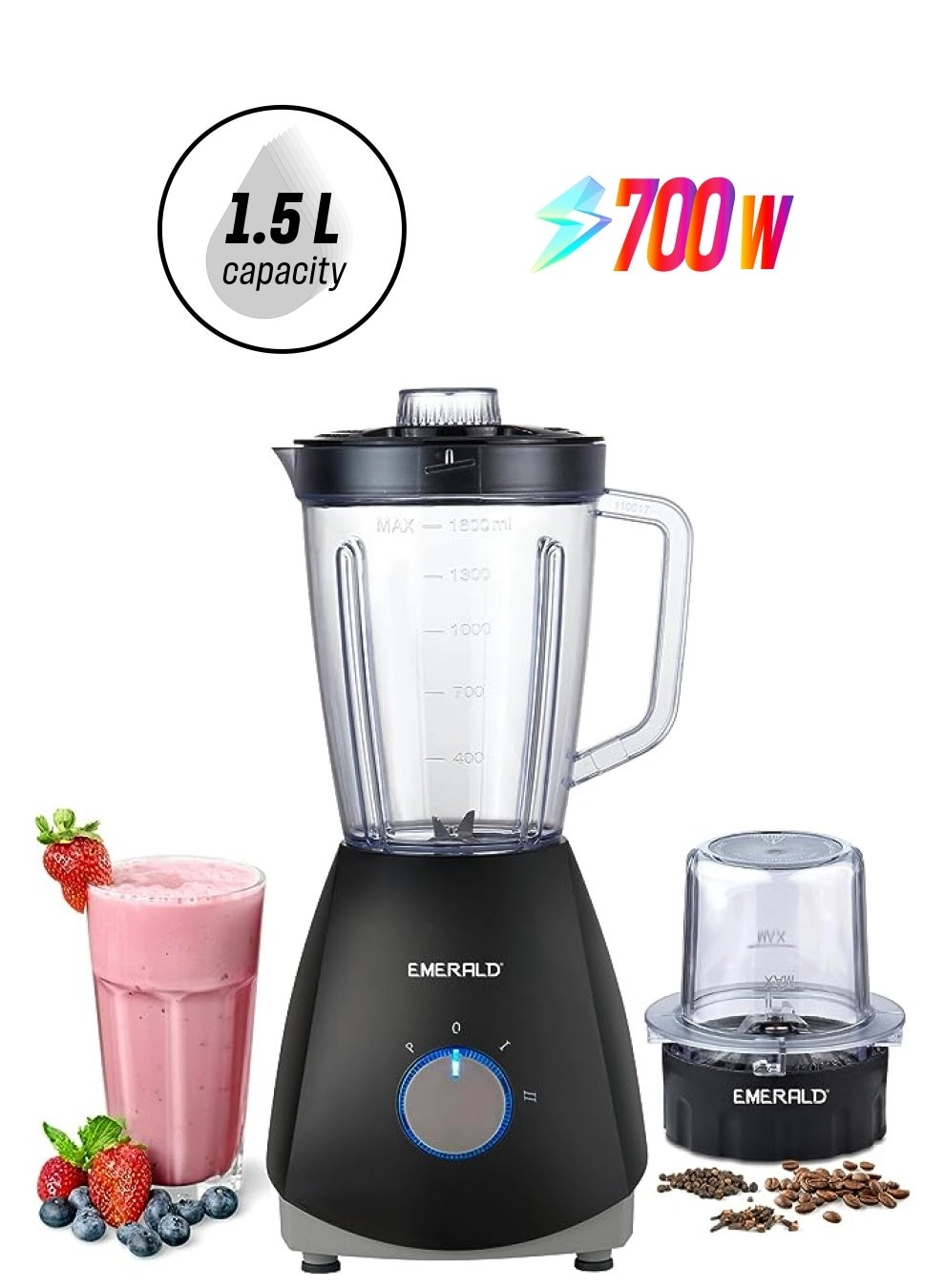 Emerald Masterblender Duo - 250 Gms Dry Grinder Three Speed Pulse Function