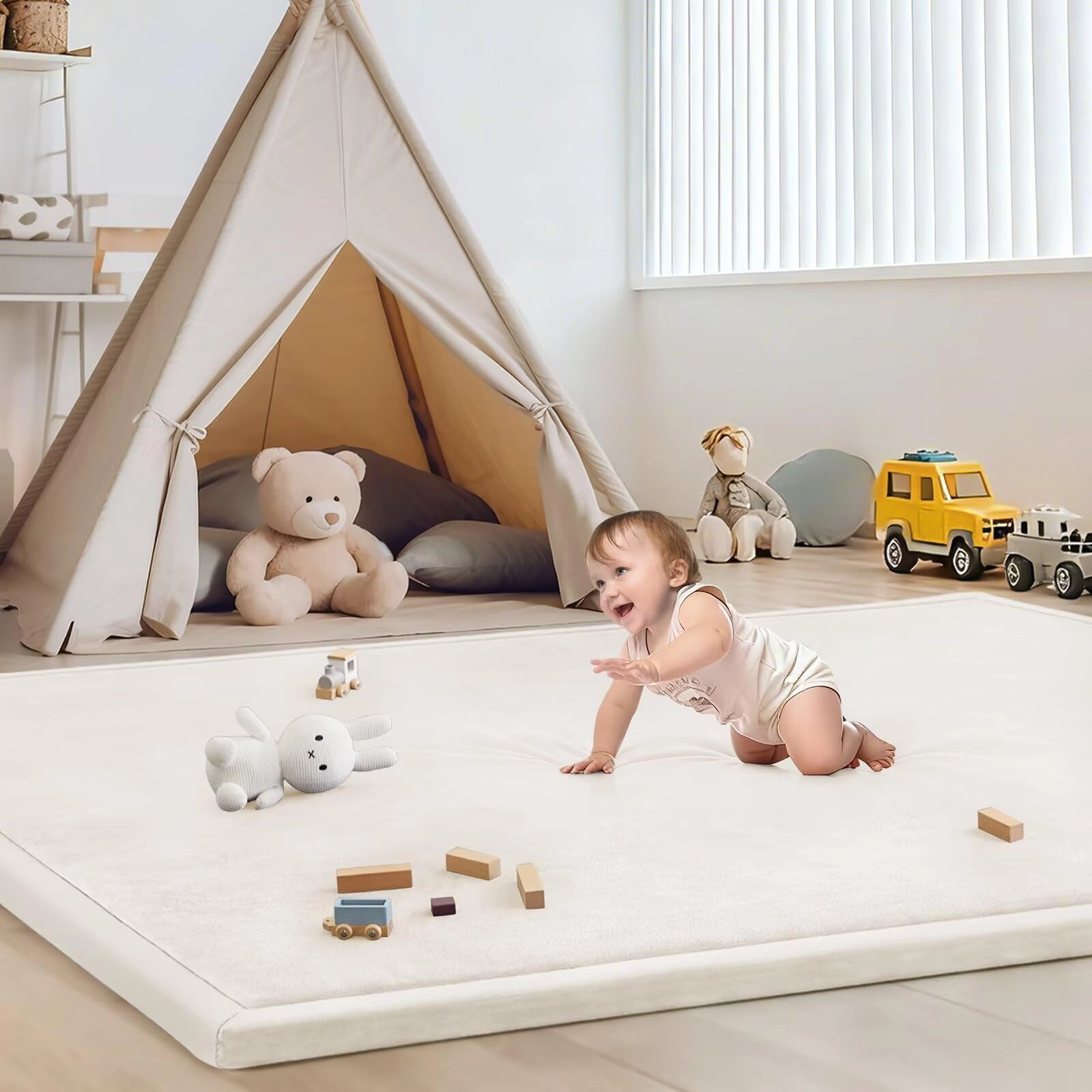 Baby Play Mat - 79"x158" 1.3" Thick Cream